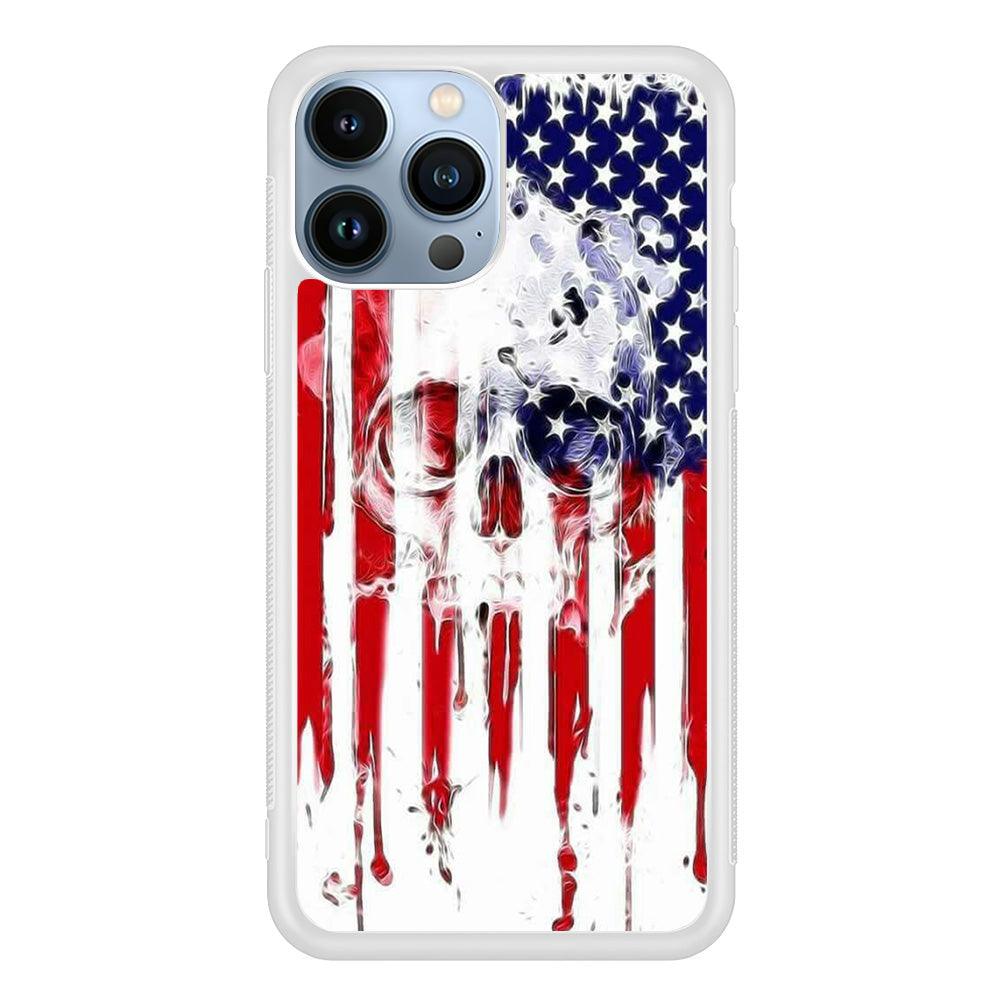 USA Flag Skull iPhone 13 Pro Case-Rubber / White (2D Case)-Xtracase