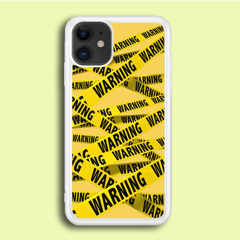 Warning Line Yellow iPhone 12 Case-Rubber / White (2D Case)-Xtracase
