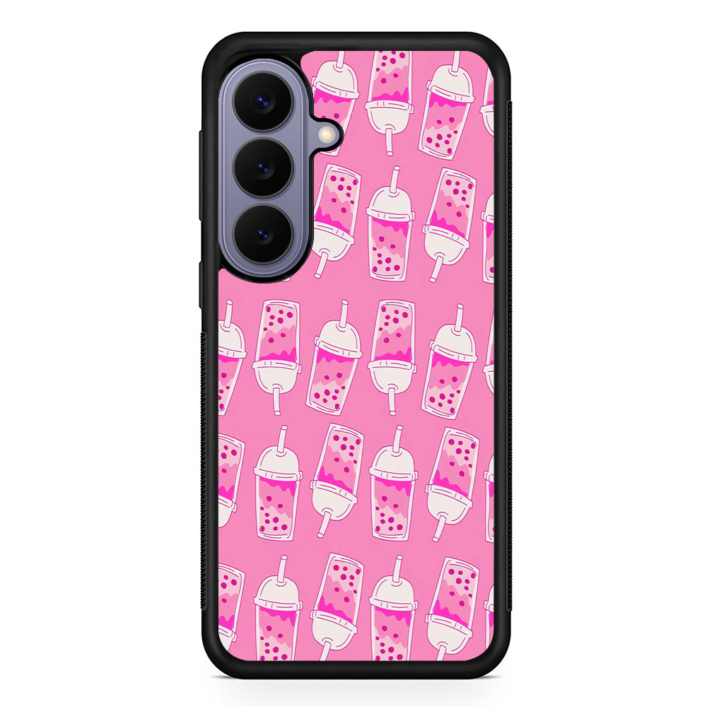 Bubble Tea Pink Pattern Samsung Galaxy S26 Case | Durable Rubber Case for Samsung Galaxy S26