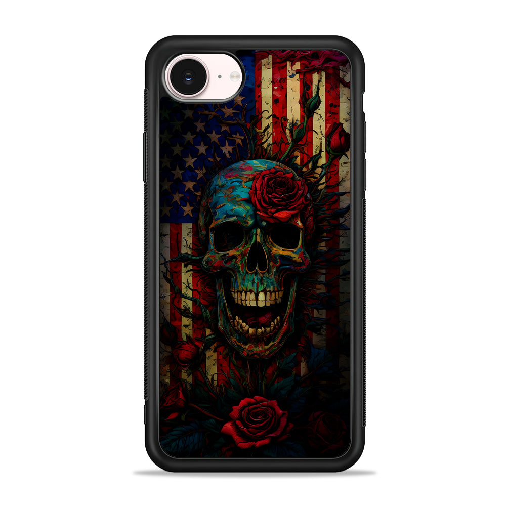American Flag Skulls and Flower iPhone 17e Case - Silicone Case