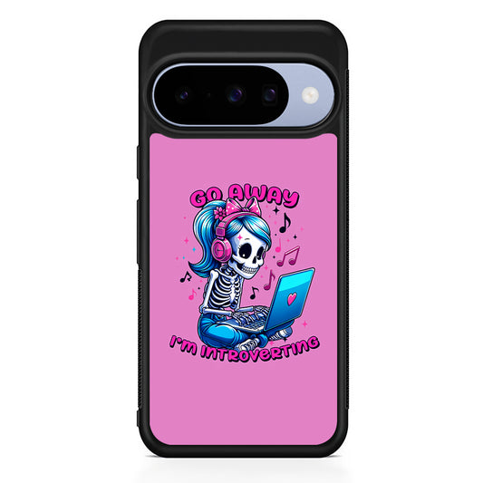 Skeleton Go Away I'm Introverting Google Pixel 10 Case | Google Pixel 10 Rubber Protective Case