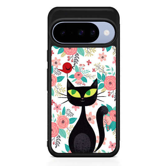 Cat Flower and Bird Google Pixel 10 Case | Google Pixel 10 Rubber Protective Case