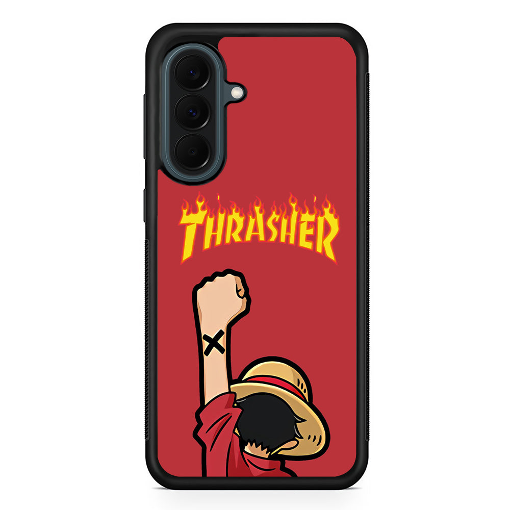 Thrasher Maroon Luffy Samsung Galaxy A37 Case | Samsung Galaxy A37 Rubber Phone Case