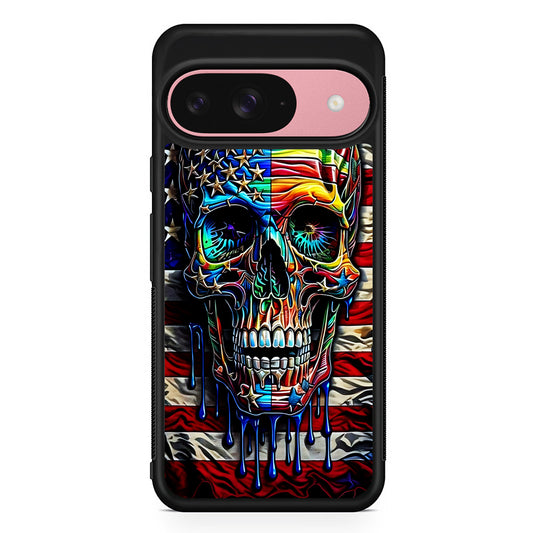 American Flag with Face Skulls Google Pixel 9 Case | Google Pixel 9 Protective Rubber Case