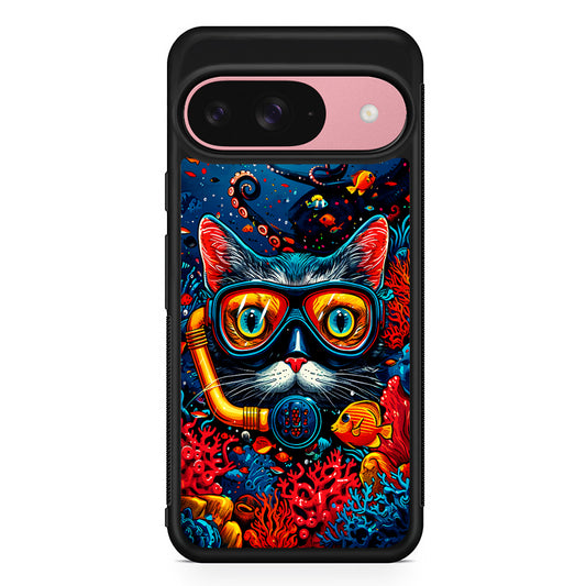 Kitty Cat Under The Sea Google Pixel 9 Case | Google Pixel 9 Protective Rubber Case