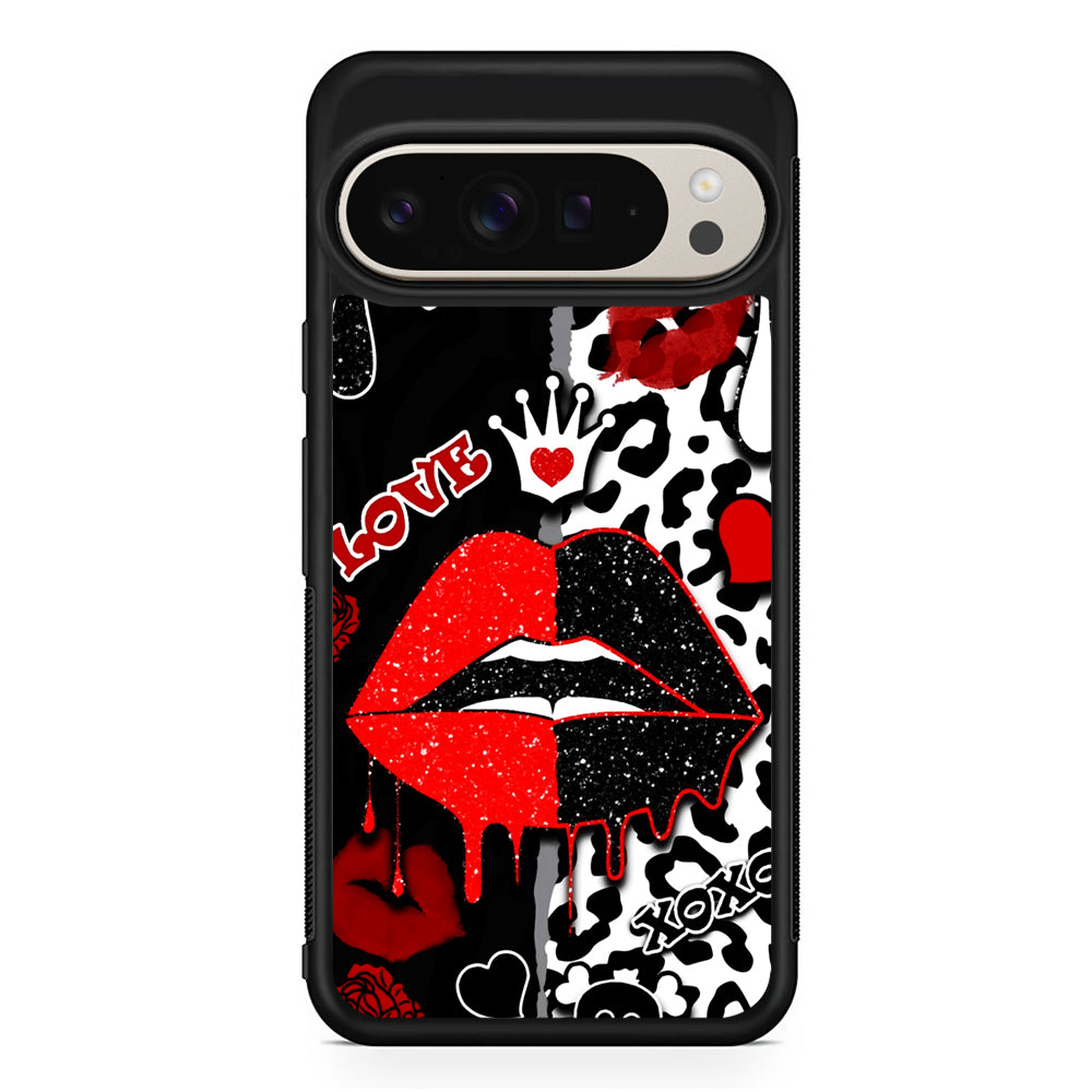 Girly Red Black Lips Kiss Google Pixel 9 Pro Case | Slim Protective Cover