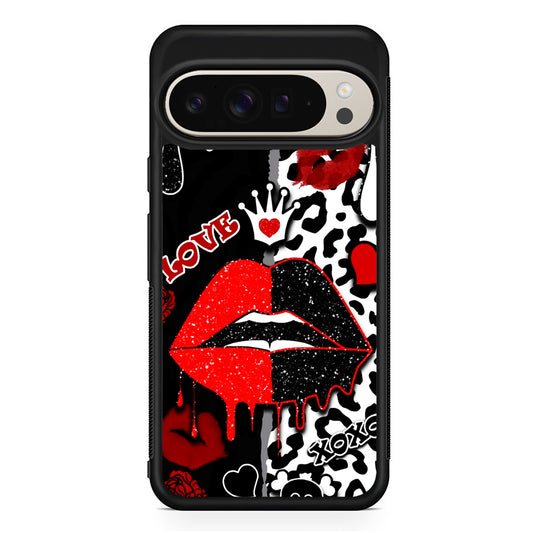 Girly Red Black Lips Kiss Google Pixel 9 Pro Case | Slim Protective Cover