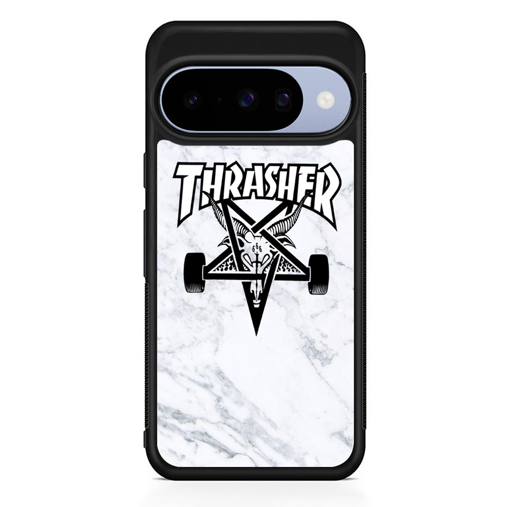 Thrasher x Pentagram White Marble Google Pixel 10 Case | Google Pixel 10 Rubber Protective Case