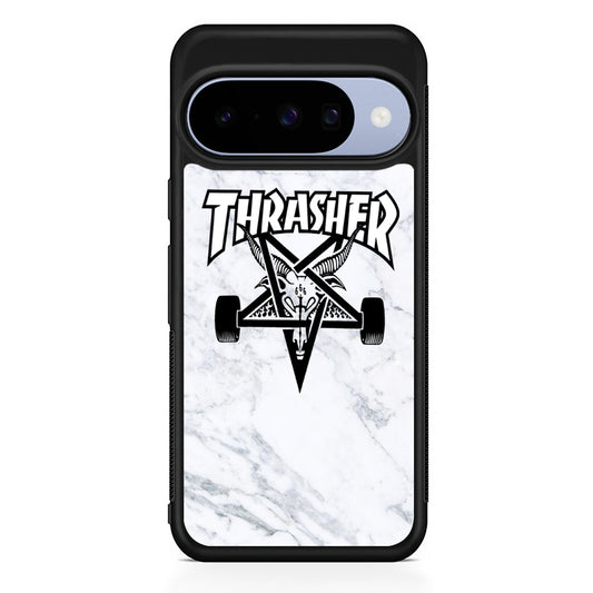 Thrasher x Pentagram White Marble Google Pixel 10 Case | Google Pixel 10 Rubber Protective Case