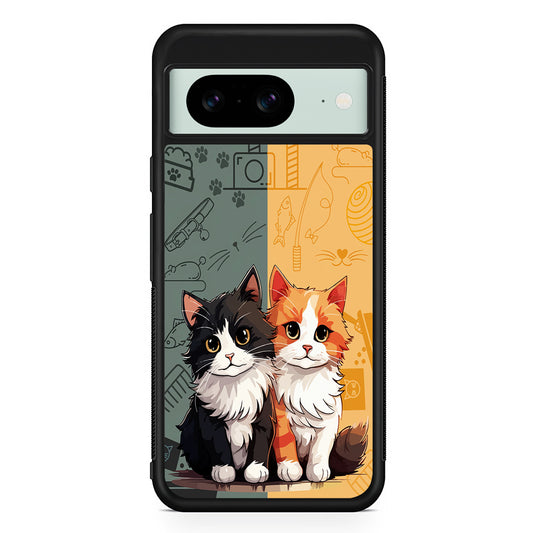 Two Cute Cats Kawai Google Pixel 8 Case | Durable Protective Cover for Google Pixel 8