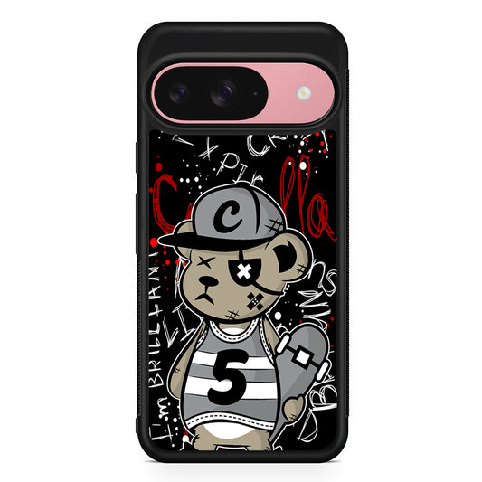 Crew Five Skater Bear Google Pixel 9 Case | Google Pixel 9 Protective Rubber Case