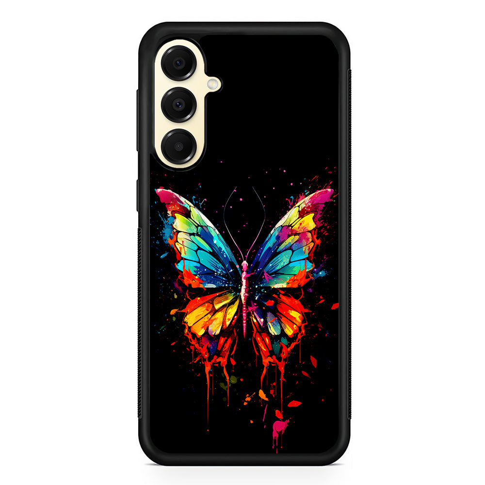 Colorful Butterfly Painting on Black Samsung Galaxy A16 Case | Slim Rubber Samsung Galaxy A16 Case