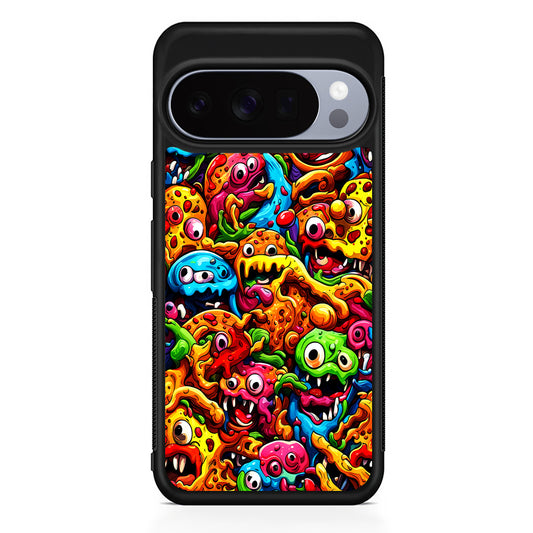 Colorful Monster Doodle Pizza Google Pixel 10 Pro Case | Slim Google Pixel 10 Pro Rubber Case