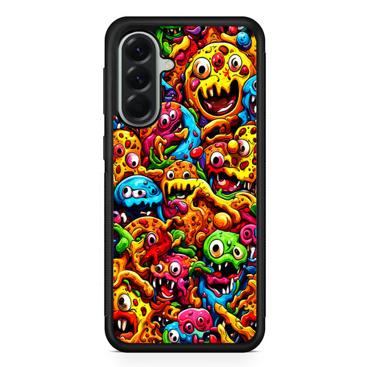 Colorful Monster Doodle Pizza Samsung Galaxy A56 Case | Samsung Galaxy A56 Protective Rubber Case