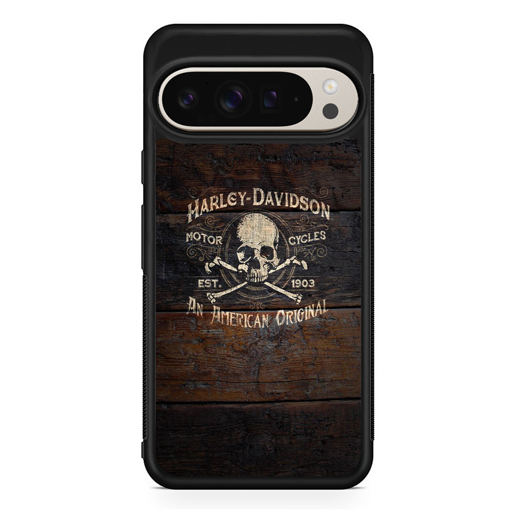 Harley Davidson Skull Logo In Wood Google Pixel 9 Pro Case | Slim Protective Cover