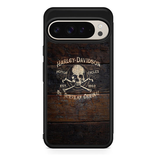Harley Davidson Skull Logo In Wood Google Pixel 9 Pro Case | Slim Protective Cover