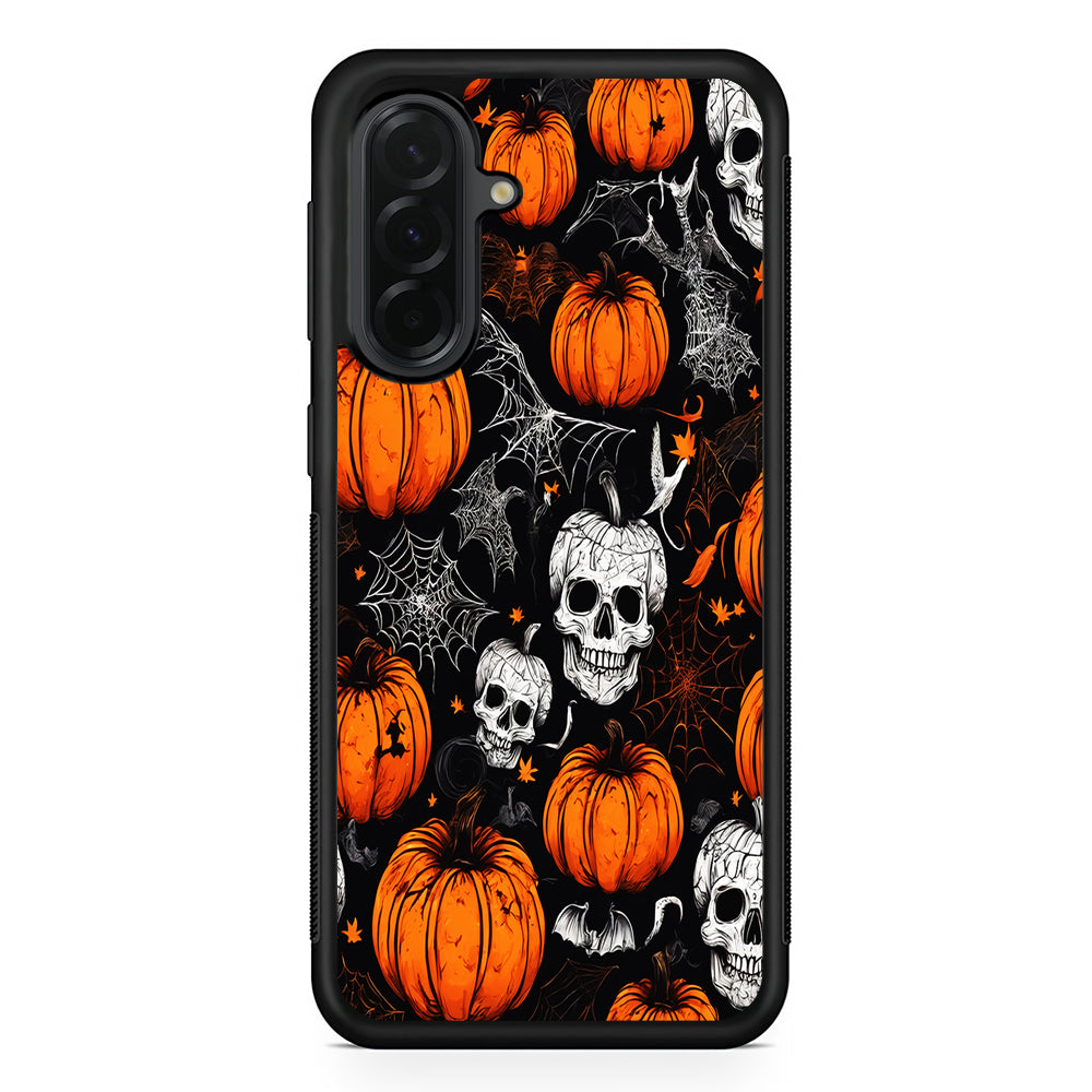 Halloween Skull and Spider Webs Samsung Galaxy A36 Case | Protective Rubber Cover