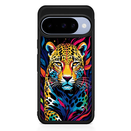 A Colorful Leopard on The Hunt Google Pixel 10 Case | Google Pixel 10 Rubber Protective Case