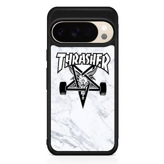 Thrasher x Pentagram White Marble Google Pixel 10 Pro XL Case | Durable Google Pixel 10 Pro XL Cover