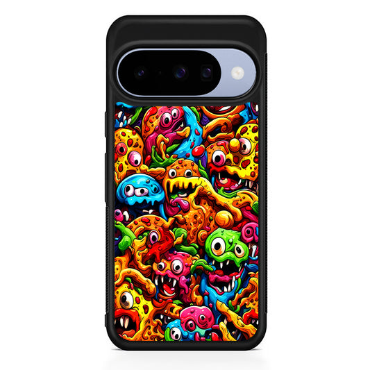 Colorful Monster Doodle Pizza Google Pixel 10 Case | Google Pixel 10 Rubber Protective Case