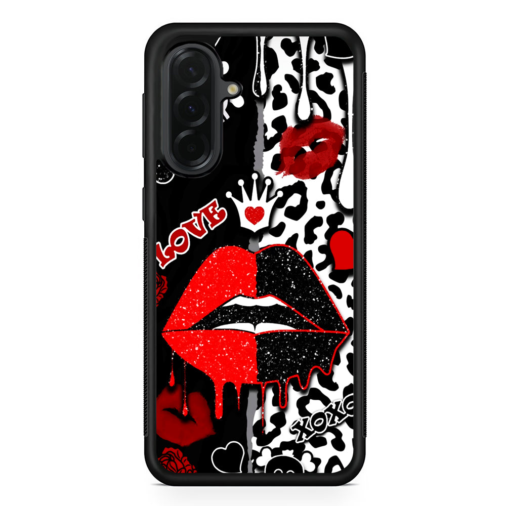 Girly Red Black Lips Kiss Samsung Galaxy A36 Case | Protective Rubber Cover