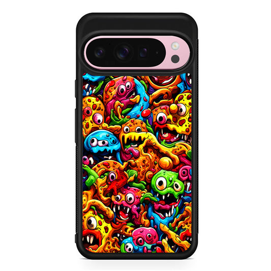 Colorful Monster Doodle Pizza Google Pixel 9 Pro XL Case | Protective Cover