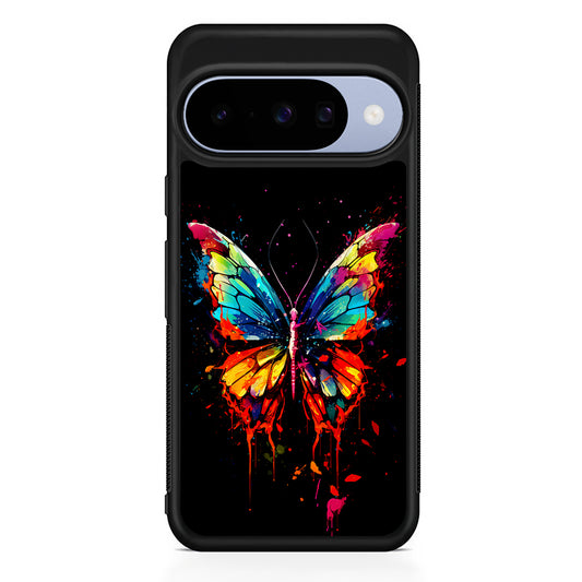 Colorful Butterfly Painting on Black Google Pixel 10 Case | Google Pixel 10 Rubber Protective Case