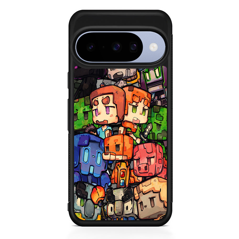 Minicraft Characters Drawing Google Pixel 10 Case | Google Pixel 10 Rubber Protective Case