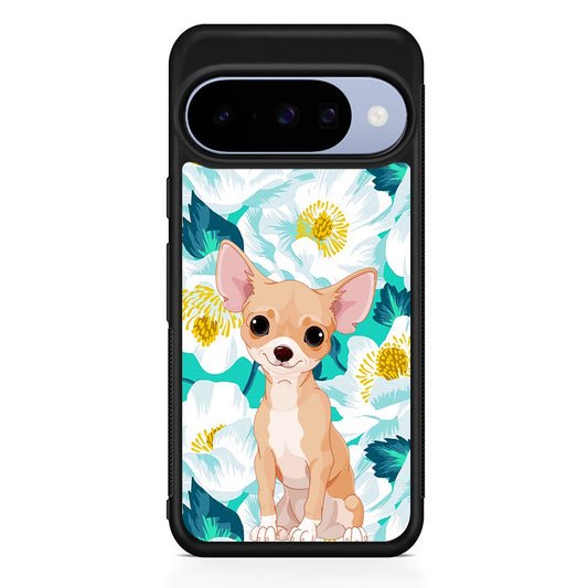 Chihuahua Dog Flower Blue Google Pixel 10 Case | Google Pixel 10 Rubber Protective Case