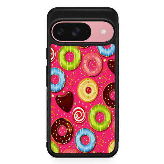 Pink Sweet Cute Donuts Google Pixel 9 Case | Google Pixel 9 Protective Rubber Case
