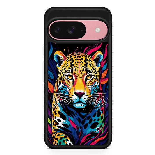 A Colorful Leopard on The Hunt Google Pixel 9 Case | Google Pixel 9 Protective Rubber Case