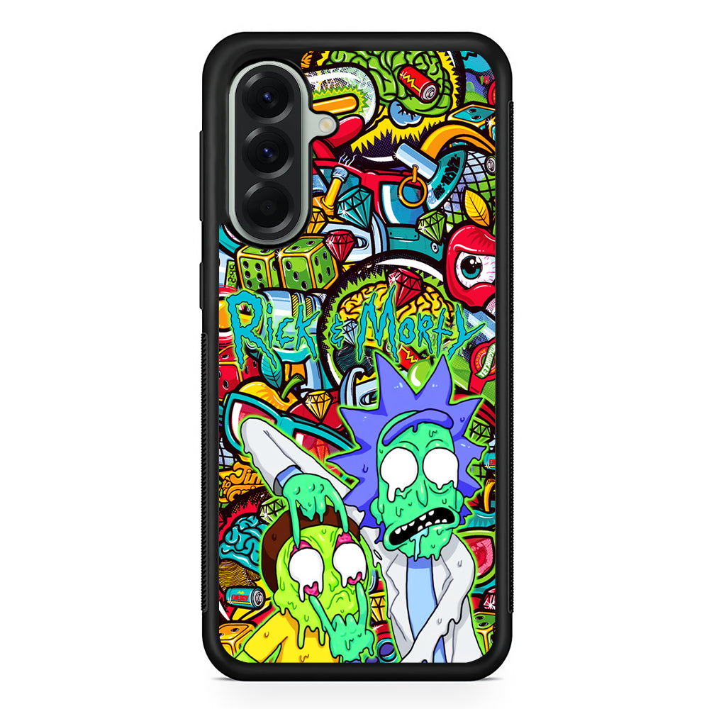 Rick and Morty Melt in Doodle Samsung Galaxy A56 Case | Samsung Galaxy A56 Protective Rubber Case