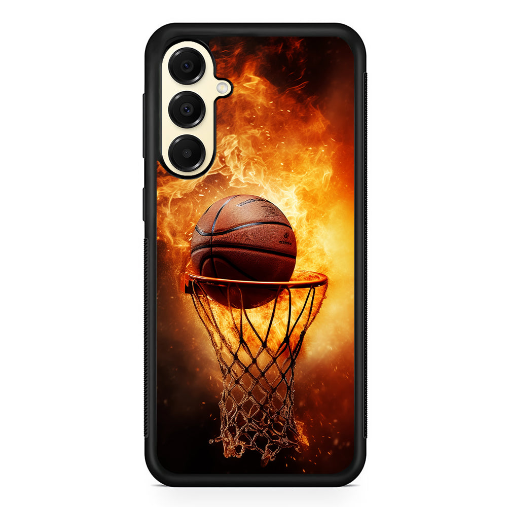 Basketball Ball on Fire Samsung Galaxy A16 Case | Slim Rubber Samsung Galaxy A16 Case