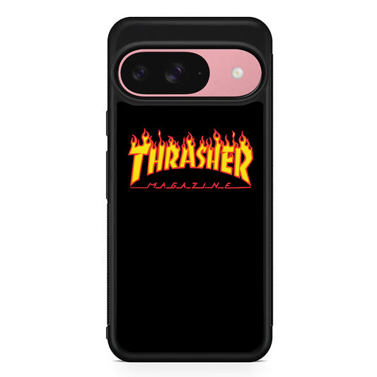 Thrasher Magazine Black Simple Fire Google Pixel 9 Case | Durable Google Pixel 9 Cover