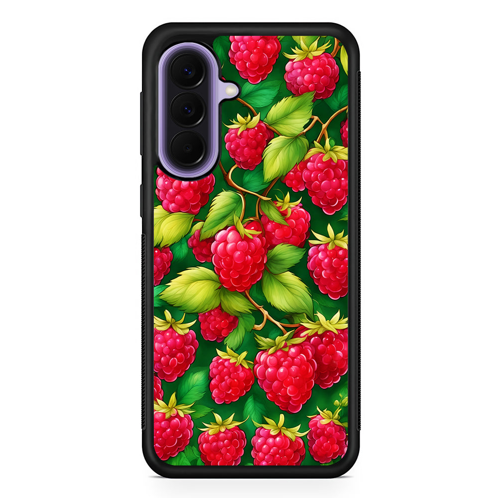 Raspberry Leaves and Berries Samsung Galaxy A57 Case | Slim Samsung Galaxy A57 Rubber Case