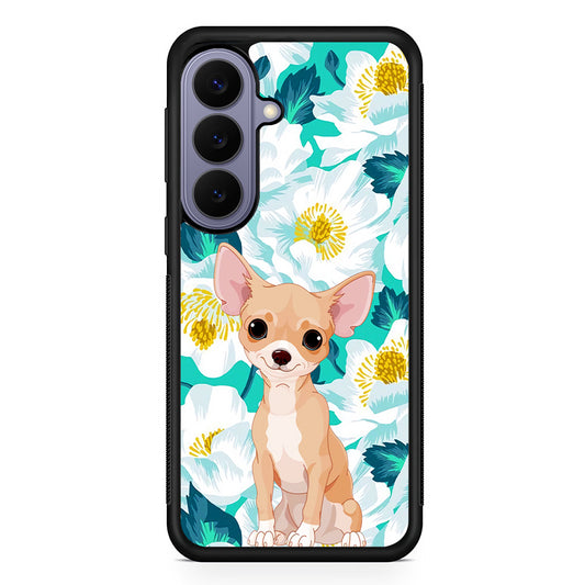 Chihuahua Dog Flower Blue Samsung Galaxy S26 Case | Durable Rubber Case for Samsung Galaxy S26