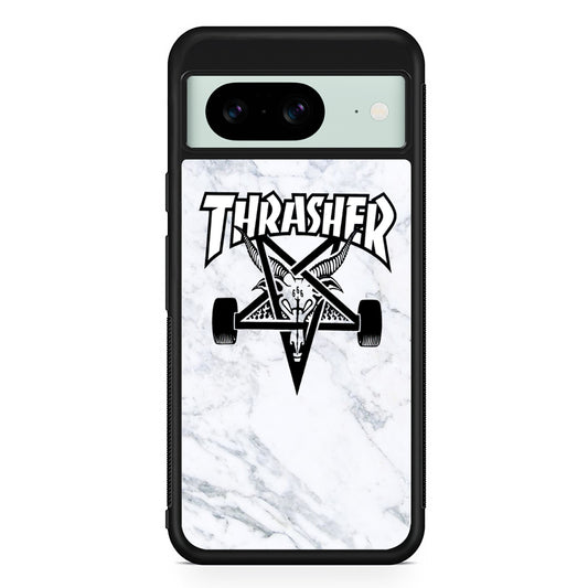 Thrasher x Pentagram White Marble Google Pixel 8 Case | Slim Rubber Case for Google Pixel 8