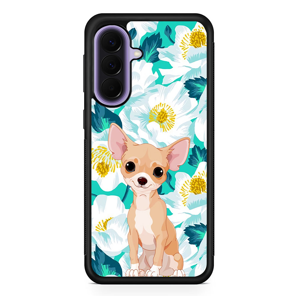 Chihuahua Dog Flower Blue Samsung Galaxy A57 Case | Slim Samsung Galaxy A57 Rubber Case