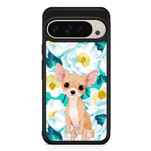 Chihuahua Dog Flower Blue Google Pixel 9 Pro Case | Slim Protective Cover