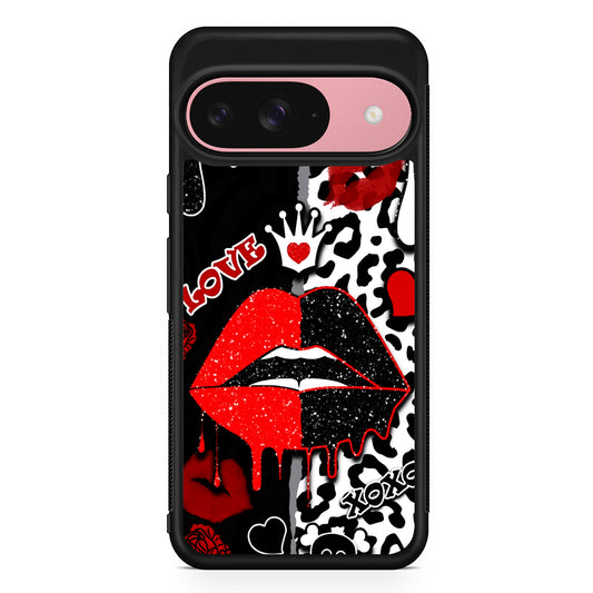 Girly Red Black Lips Kiss Google Pixel 9 Case | Google Pixel 9 Protective Rubber Case