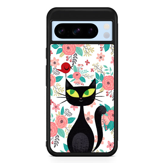 Cat Flower and Bird Google Pixel 8 Pro Case | Slim Rubber Case for Google Pixel 8 Pro