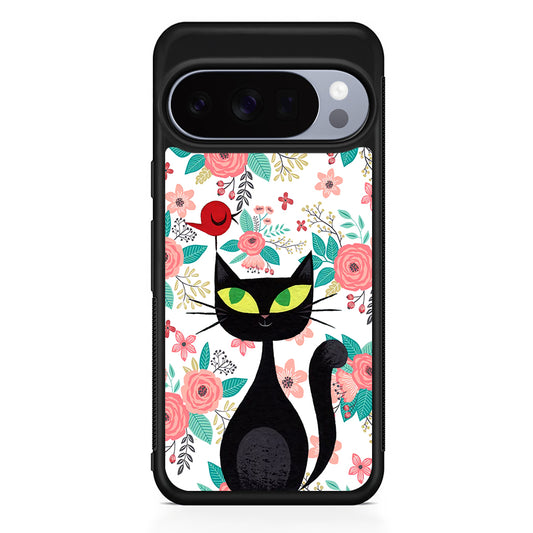 Cat Flower and Bird Google Pixel 10 Pro Case | Slim Google Pixel 10 Pro Rubber Case