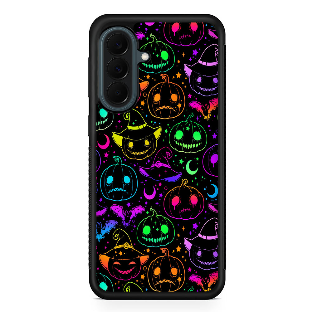 Halloween Pumpkins and Flying Bats Samsung Galaxy A37 Case | Samsung Galaxy A37 Rubber Phone Case