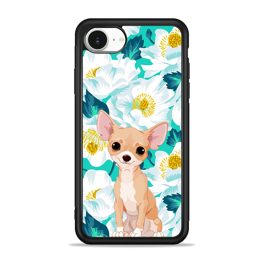 Chihuahua Dog Flower Blue iPhone 16e Case | Protective Phone Cover