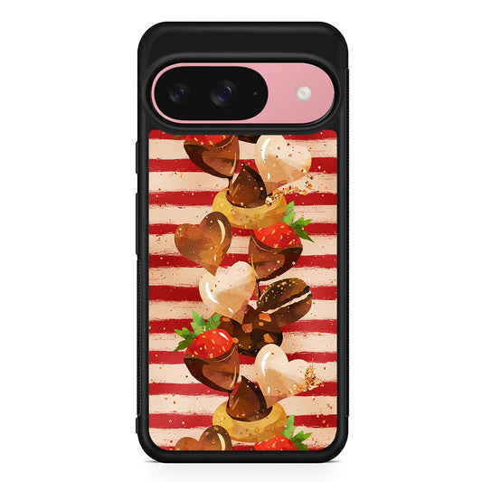 Strawberry in Chocolate and Cookie Google Pixel 9 Case | Google Pixel 9 Protective Rubber Case
