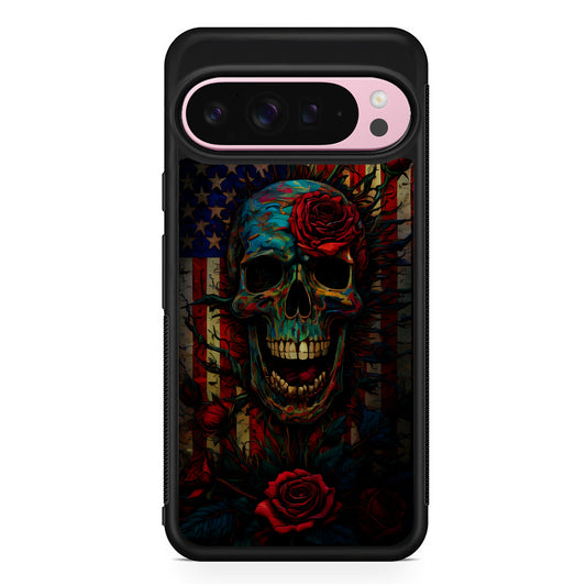 American Flag Skulls and Flower Google Pixel 9 Pro XL Case | Protective Cover