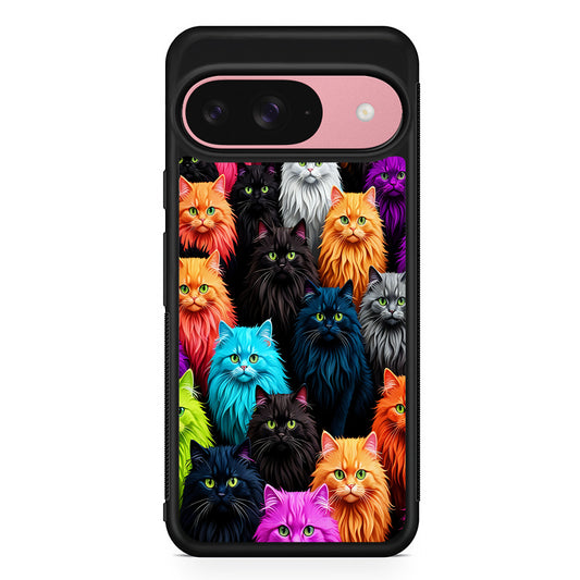A Group of Colorful Cats Google Pixel 9 Case | Google Pixel 9 Protective Rubber Case