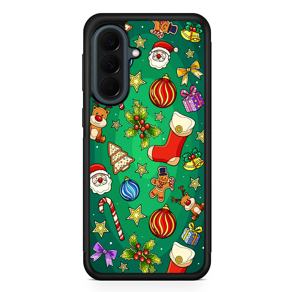 Christmas Ornaments Pattern Green Samsung Galaxy A37 Case | Samsung Galaxy A37 Rubber Phone Case