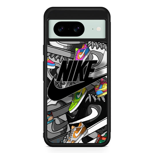 Nike Collection Shoes Black Logo Google Pixel 8 Case | Slim Rubber Case for Google Pixel 8