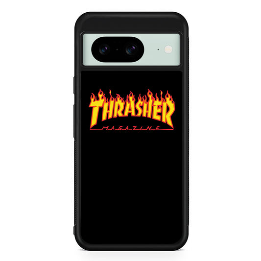 Thrasher Magazine Black Simple Fire Google Pixel 8 Case | Slim Rubber Case for Google Pixel 8